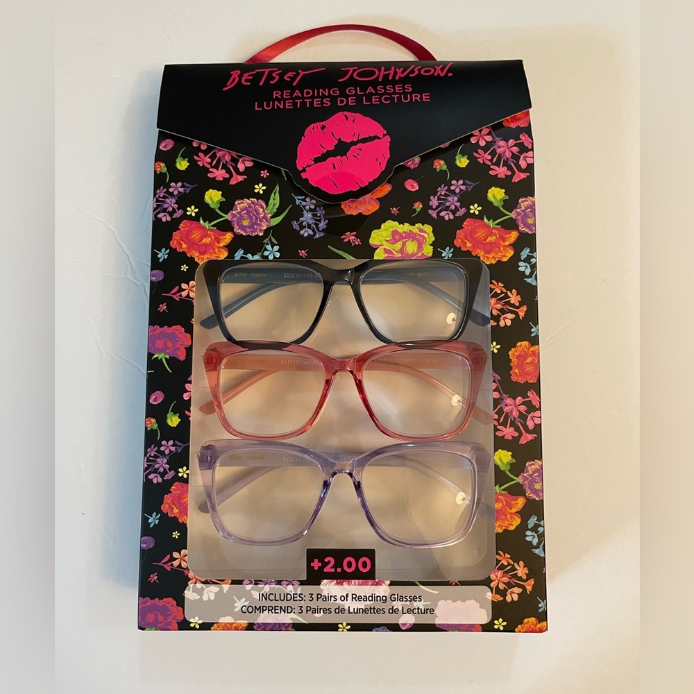 Betsey Johnson Designer 3 Pairs Of Fashion Reading Glasses +2.00 New - Picture 8 of 14